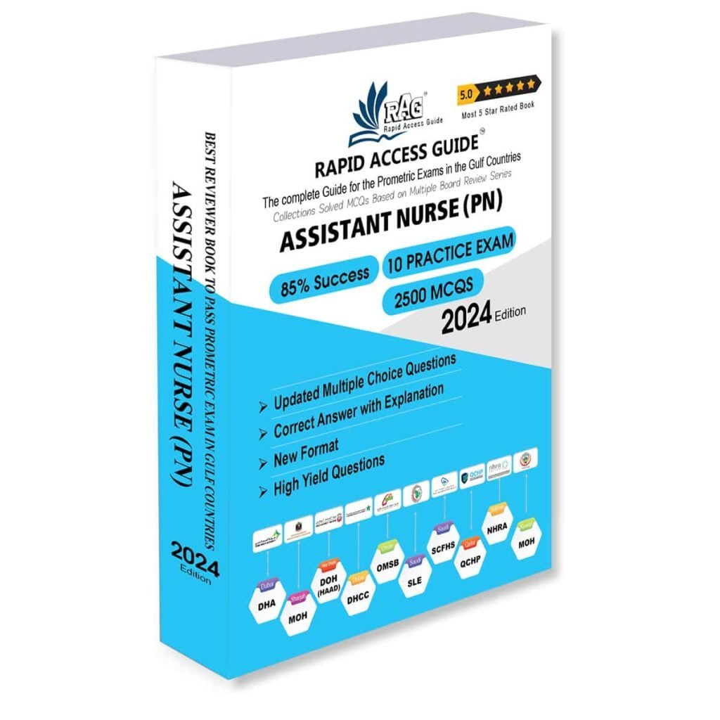 Assistant Nurse Prometric Exam MCQs 2024 Solved Questions   Assistant Nurse Prometric Exam Prep Mcq Question Bank For The Dha Moh Haad Doh Dhcc Omsb Qchp Nhra And Sle Smle Kmle Test In The Gulf Countries 1024x1024 